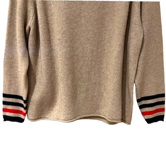 Jumper1234 Mockneck Cashmere Striped Sleeve Sweater in Camel (Sz 3 / L) - Picture 3 of 7